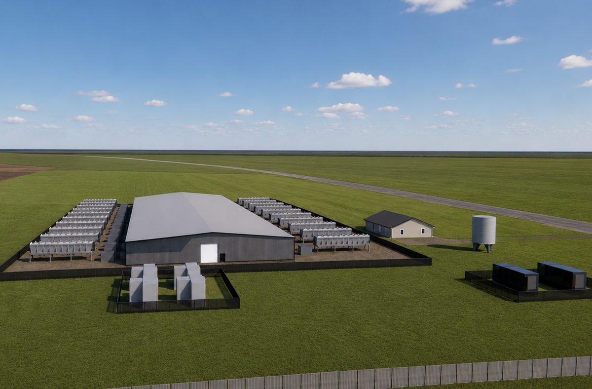 Aerial rendering of the full site in surrounding farmland